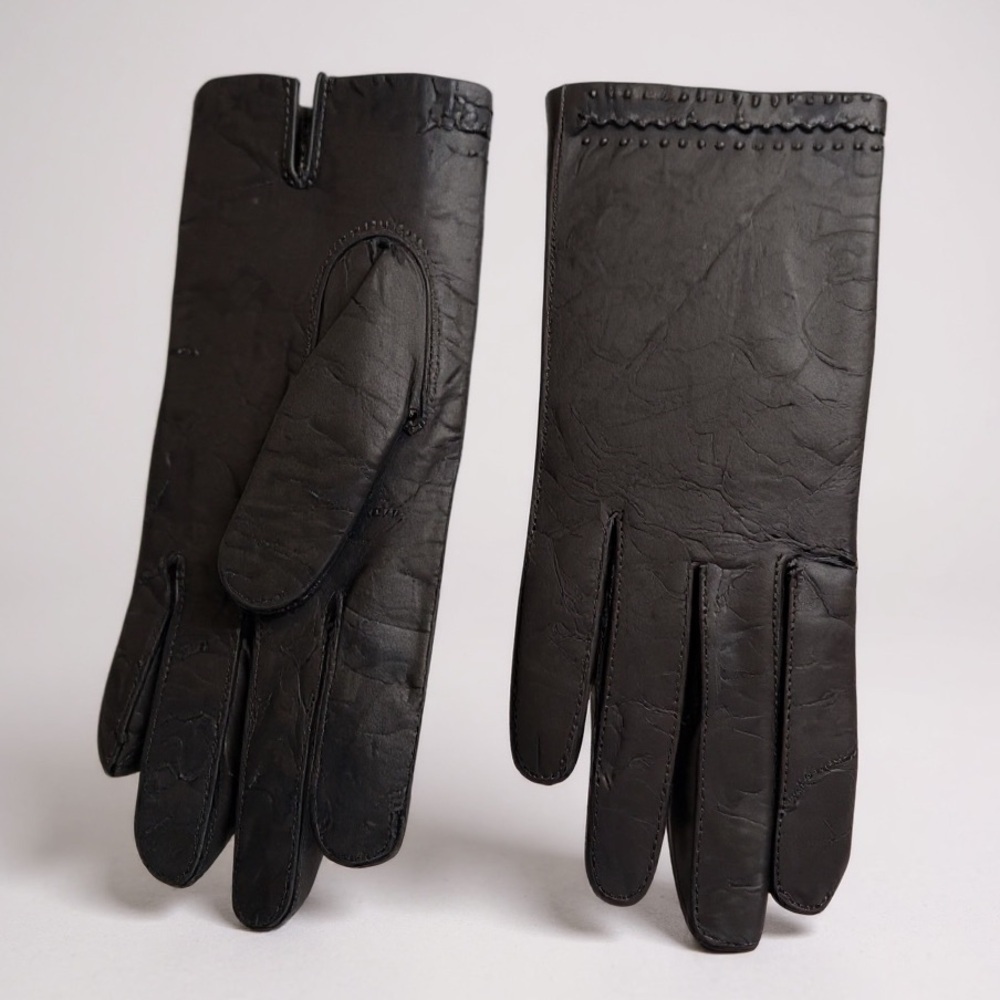 Ria’s NEW Vintage Leather Gloves Braided Soft Knit Fabric Lined Brown Minimalist